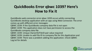 QuickBooks Error qbwc 1039? Here’s How to Fix it