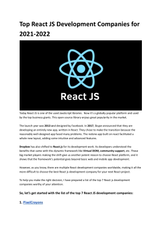 Top React JS Development Companies for 2021-2022