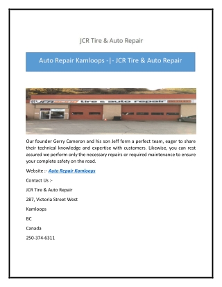 Auto Repair Kamloops -|- JCR Tire & Auto Repair
