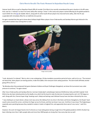 Chris Morris Recalls The Panic Moment In Rajasthan Royals Camp