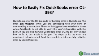 How to Easily Fix QuickBooks error OL-393?