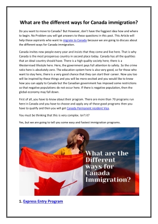 What are the different ways for Canada immigration