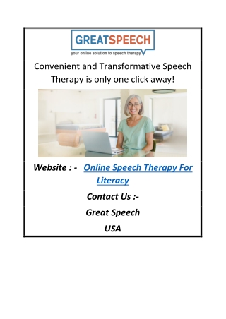 Online Speech Therapy For Literacy | Greatspeech.com