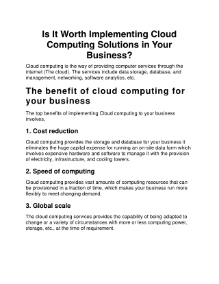 Is It Worth Implementing Cloud Computing Solutions in Your Business