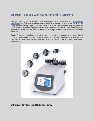 Upgrade Your Spa with Cavitation and RF Machine