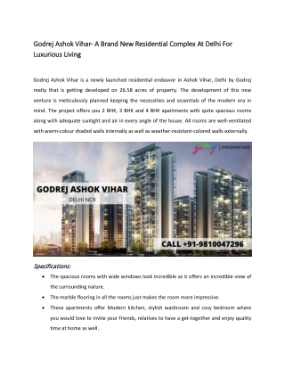 Godrej Ashok Vihar- A Brand New Residential Complex At Delhi For Luxurious Living