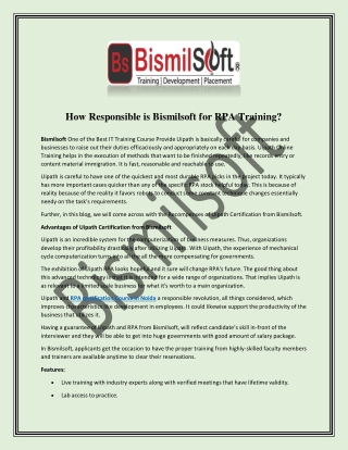 How Responsible is Bismilsoft for RPA Training?
