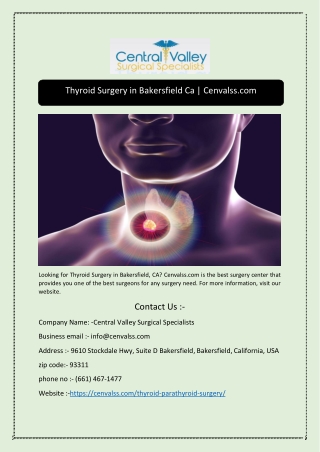 Thyroid Surgery in Bakersfield Ca | Cenvalss.com