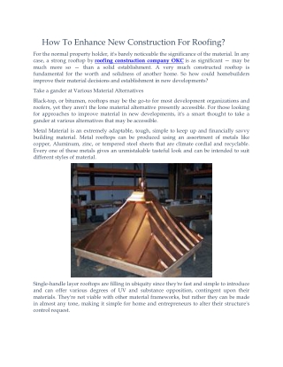 How To Enhance New Construction For Roofing