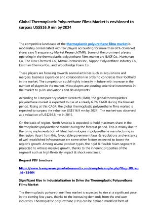 Global Thermoplastic Polyurethane Films Market envisioned to surpass US$516.9mn