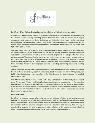 Scott Fleary Offers the Best Creative Construction Solutions to the Creative Services Industry
