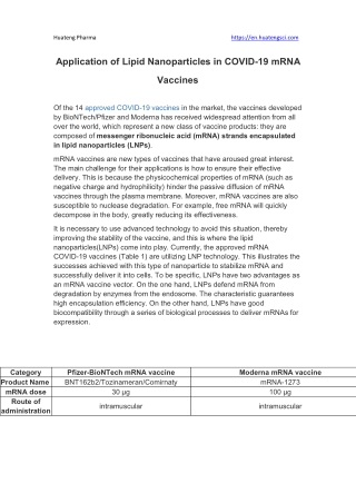 Application of Lipid Nanoparticles in COVID-19 mRNA Vaccines Huateng