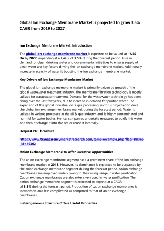 Global Ion Exchange Membrane Market is projected to grow 3.5% CAGR from 2019