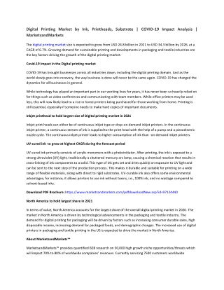 Digital Printing Market by Ink, Printheads, Substrate | COVID-19 Impact Analysis