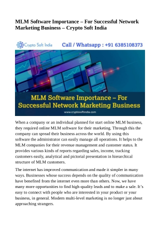 MLM Software Importance – For Successful Network Marketing Business - Crypto Soft India