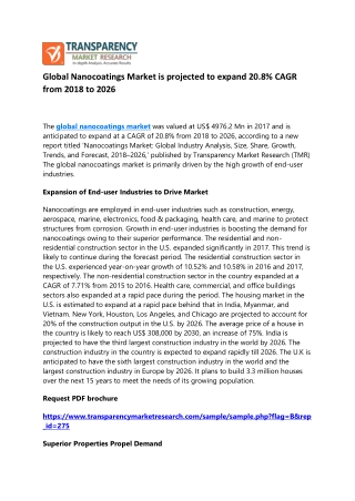 Global Nanocoatings Market is projected to expand 20.8% CAGR from 2018 to 2026