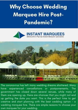 Wedding Marquee Hire Melbourne - Instant Marquee