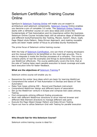 Selenium Certification Training Course Online