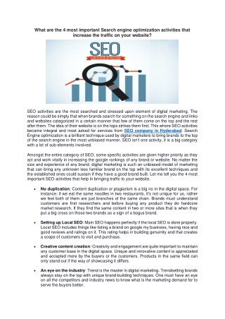 What are the 4 most important Search engine optimization activities that increase the traffic on your website