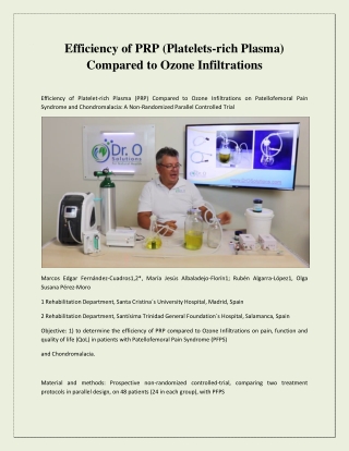 Efficiency of PRP (Platelets-rich Plasma) Compared to Ozone Infiltrations