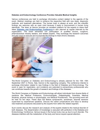 What do Diabetes and Endocrinology Conference Contribute Towards_