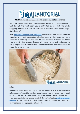 What You Should Know About Final Clean Services San Fernando