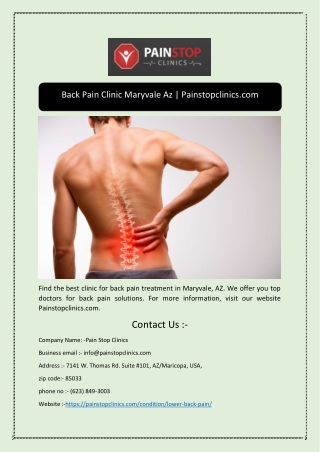 Back Pain Clinic Maryvale Az | Painstopclinics.com