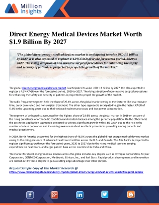 Direct Energy Medical Devices Market Worth $1.9 Billion By 2027