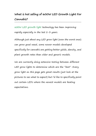 5.What is hot selling of 600W LED Growth Light For Cannabis