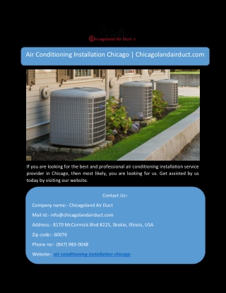 Air Conditioning Installation Chicago | Chicagolandairduct.com