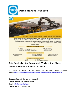 Asia-Pacific Mining Equipment Market Trends, Size, Competitive Analysis and Fore
