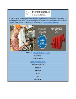 Professional Electricians in Springfield, MO