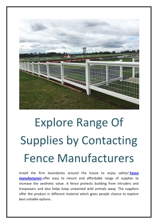 Explore Range Of Supplies by Contacting Fence Manufacturers