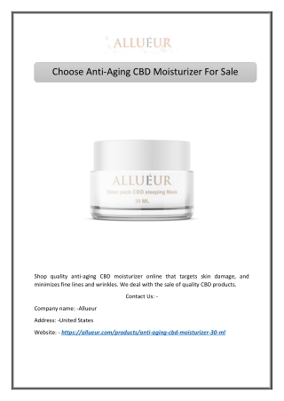 Choose Anti-Aging CBD Moisturizer For Sale