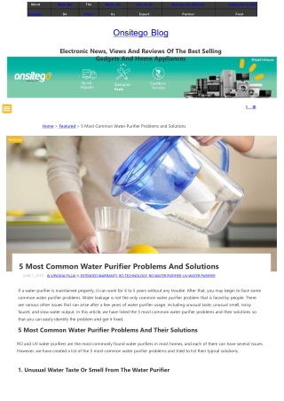 5 Most Common Water Purifier Problems And Solutions
