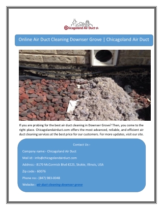 Online Air Duct Cleaning Downser Grove | Chicagoland Air Duct