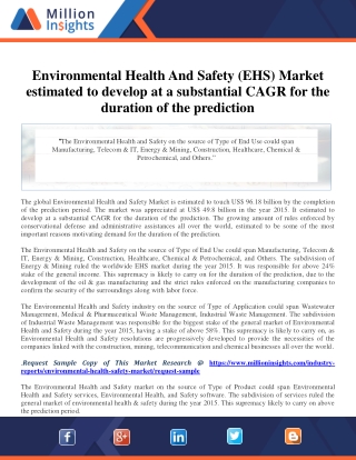 Environmental Health And Safety (EHS) Market estimated to develop at a substanti