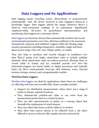 Data Loggers and Its Applications