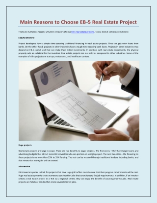 Main Reasons to Choose EB-5 Real Estate Project