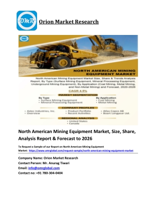 North American Mining Equipment Market Trends, Size, Competitive Analysis and Fo