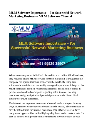 MLM Software Importance – For Successful Network Marketing Business - MLM Software Chennai