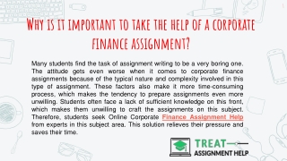 Why is it important to take the help of a corporate finance assignment?