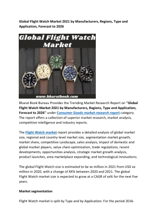 Global Flight Watch Market Size Study By Type and Regional Forecasts to 2026