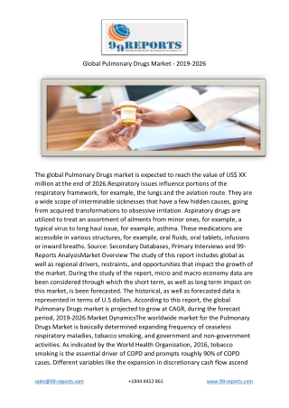 Global Pulmonary Drugs Market - 2019-2026