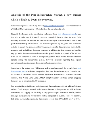 Analysis of the Port Infrastructure Market, a new market which is likely to boom