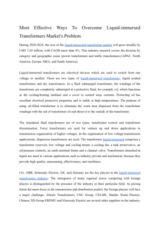 Most Effective Ways To Overcome Liquid-immersed Transformers Market’s Problem.