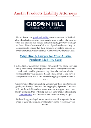 Austin Products Liability Attorneys