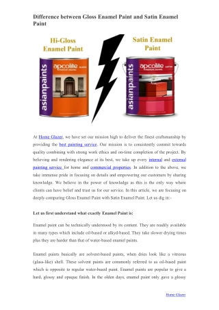 Difference between Gloss Enamel Paint and Satin Enamel Paint