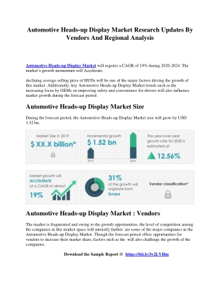 Automotive Heads-up Display Market Research Updates By Vendors And Regional Analysis