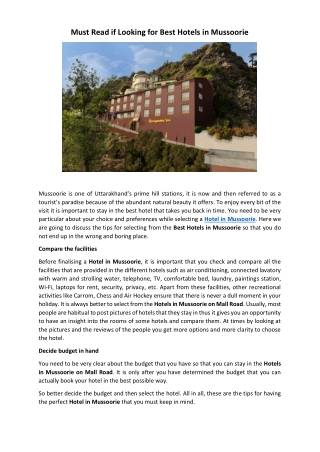 Must Read if Looking for Best Hotels in Mussoorie